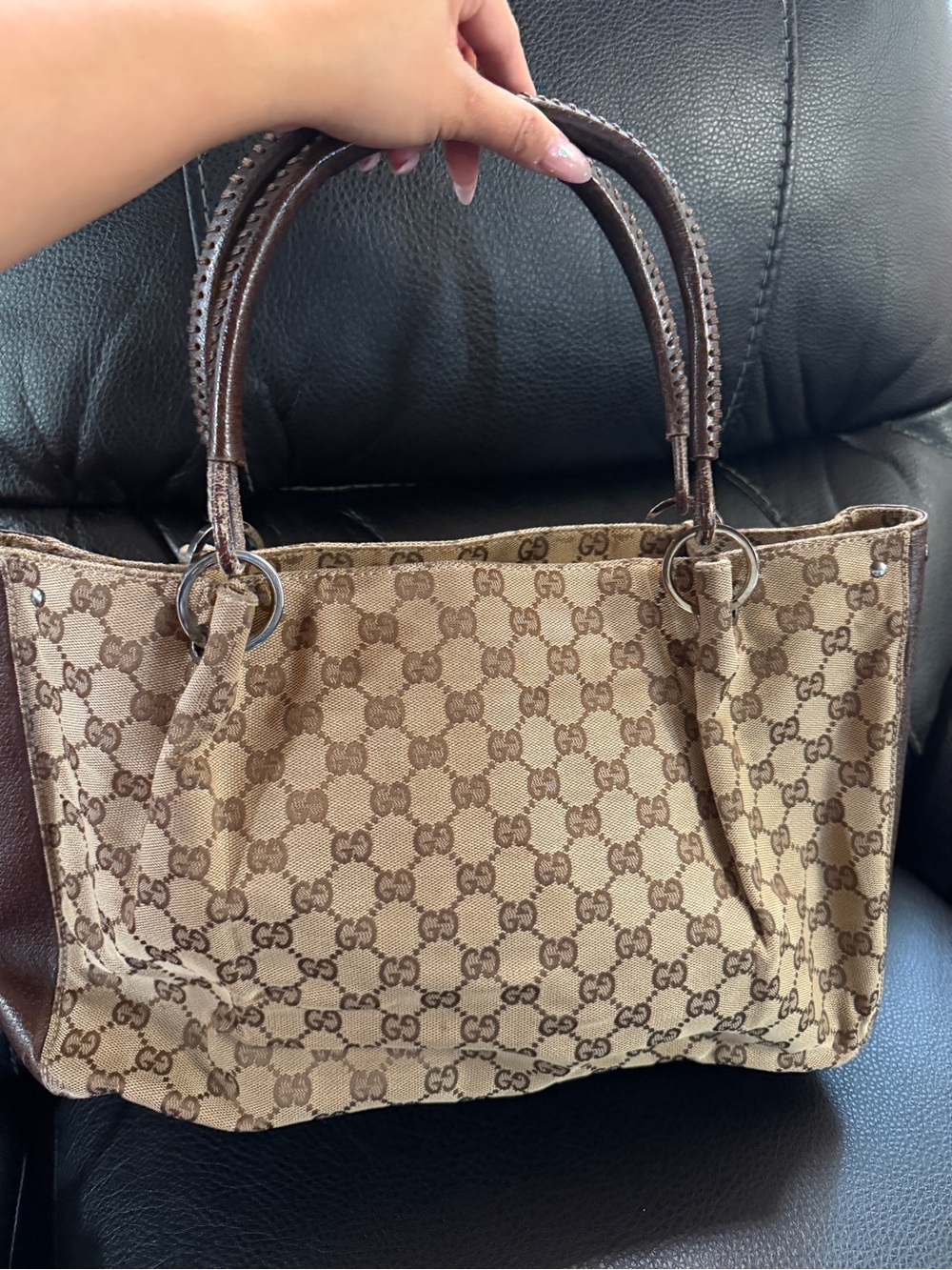 Gucci Beige Canvas Tote with Brown Trim - Picture 2 of 5